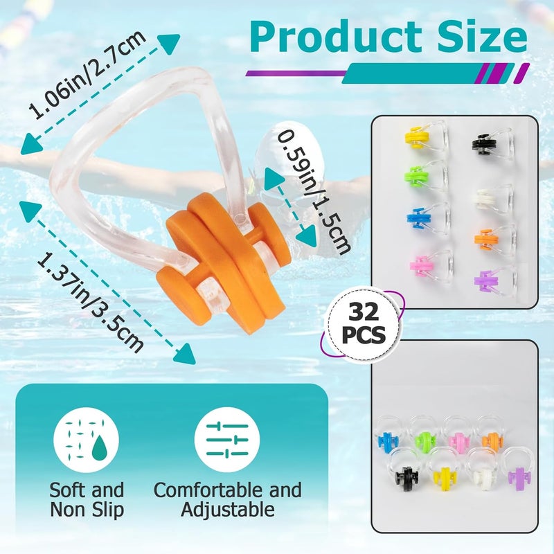 Joworthy 32 Pcs Swimming Nose Clip, Silicone Waterproof Swim Nose Plugs for Kids (Age 7+) and Adults, Inclue 8 Colors - Image 3